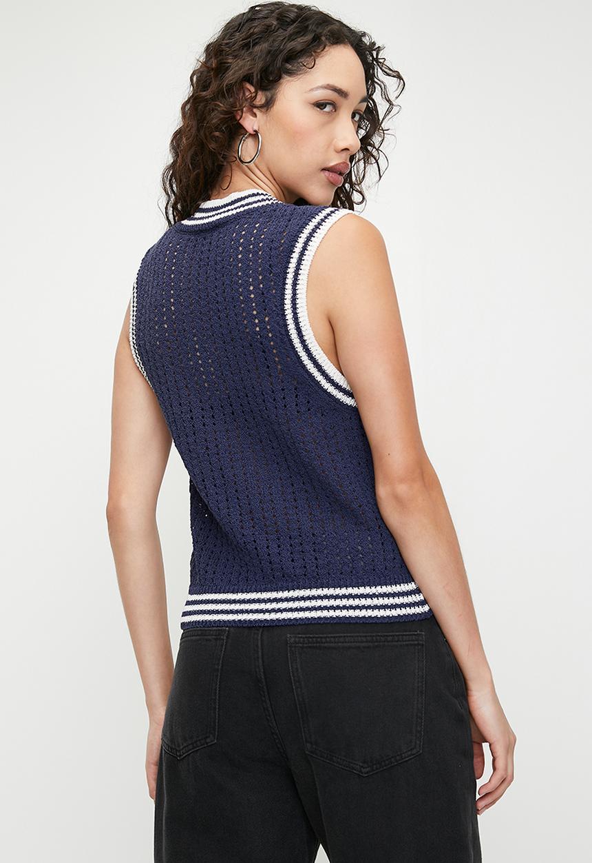 Cotton On - Seaspray V-Neck Vest - Cool Navy & Ecru