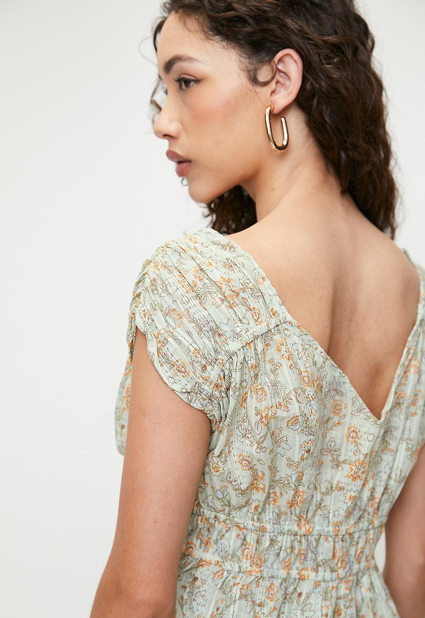 Cotton On - Frankie Gathered Blouse - Olivia Floral Blue