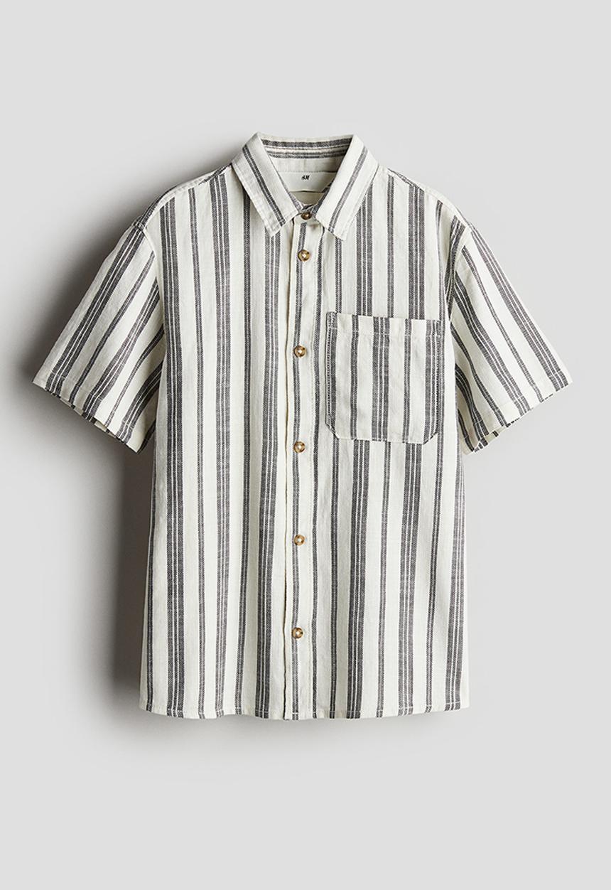 H&M - Short-sleeved cotton shirt - white striped