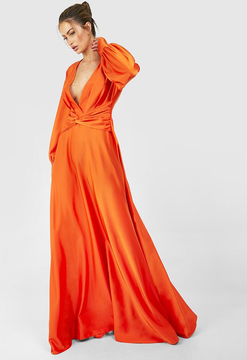 boohoo - Satin Twist Front Maxi Dress - Orange