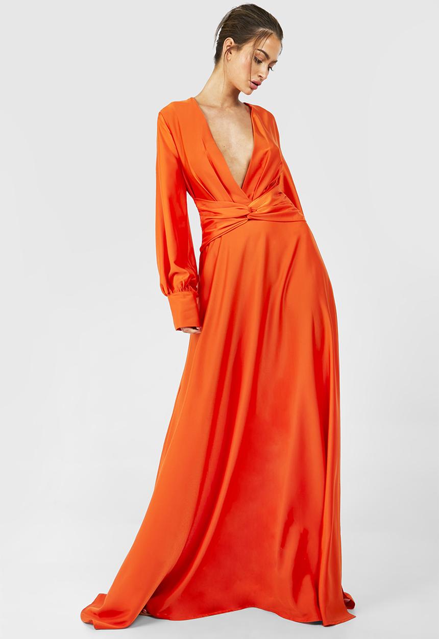 boohoo - Satin Twist Front Maxi Dress - Orange