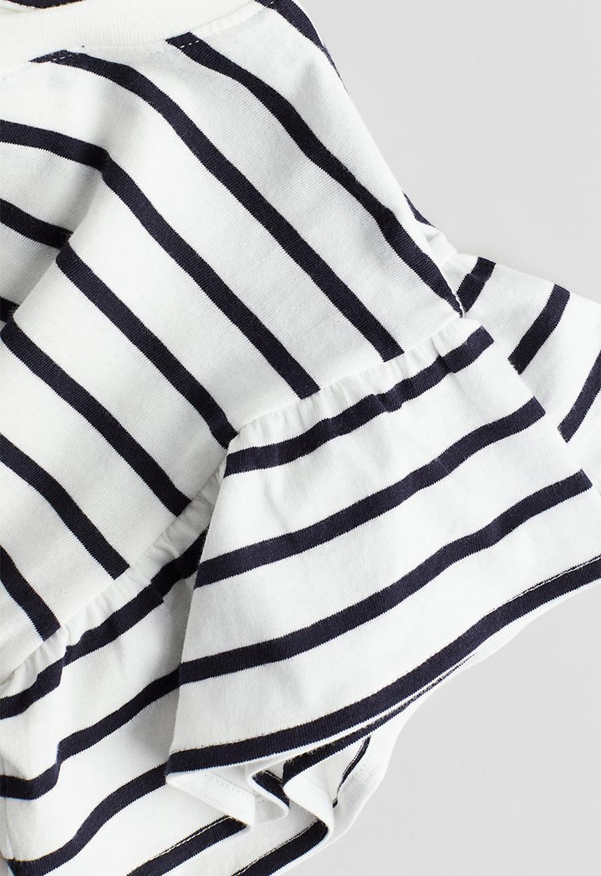 H&M - Flounce-sleeved jersey top - white striped