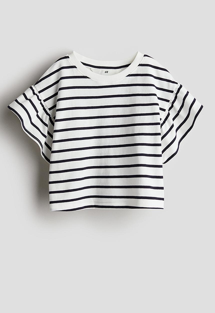 H&M - Flounce-sleeved jersey top - white striped