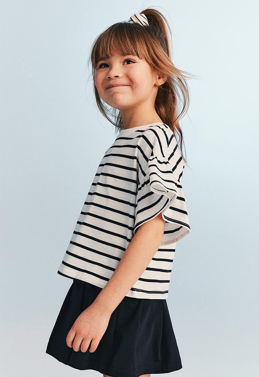 H&M - Flounce-sleeved jersey top - white striped