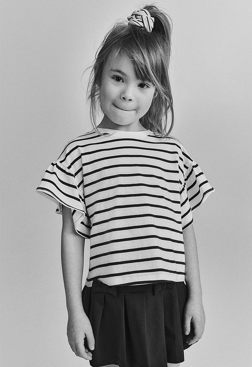 H&M - Flounce-sleeved jersey top - white striped