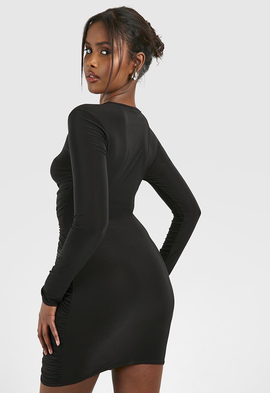 black open back prom dress A Line V Neck Backless Lace Dresses, Black Lace F midi length My Actual Bust is:46