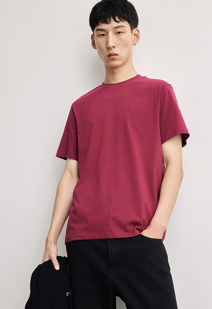 H&M - Regular fit round-neck t-shirt - burgundy 
