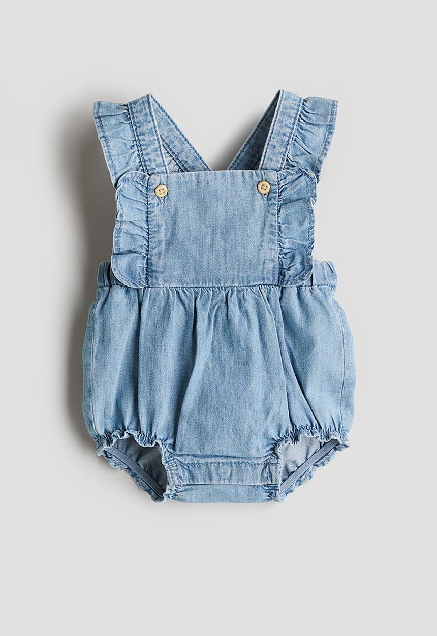 H&M - Cotton dungaree shorts - light denim blue