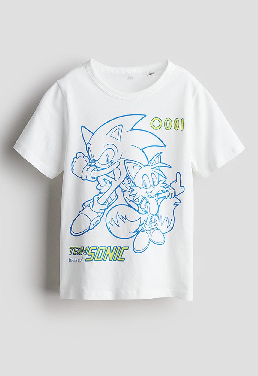 H&M - Printed cotton T-shirt - white sonic the hedgehog