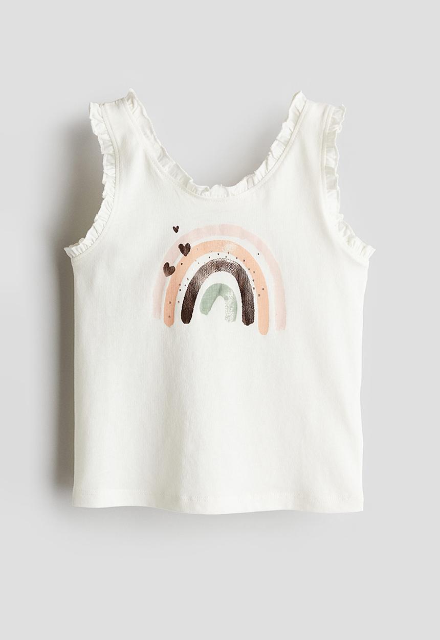 H&M - Frill-trimmed vest top - White Rainbow