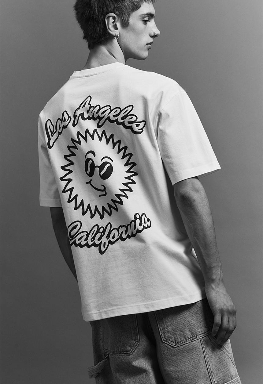 H&M - Loose fit printed t-shirt - cream i love la