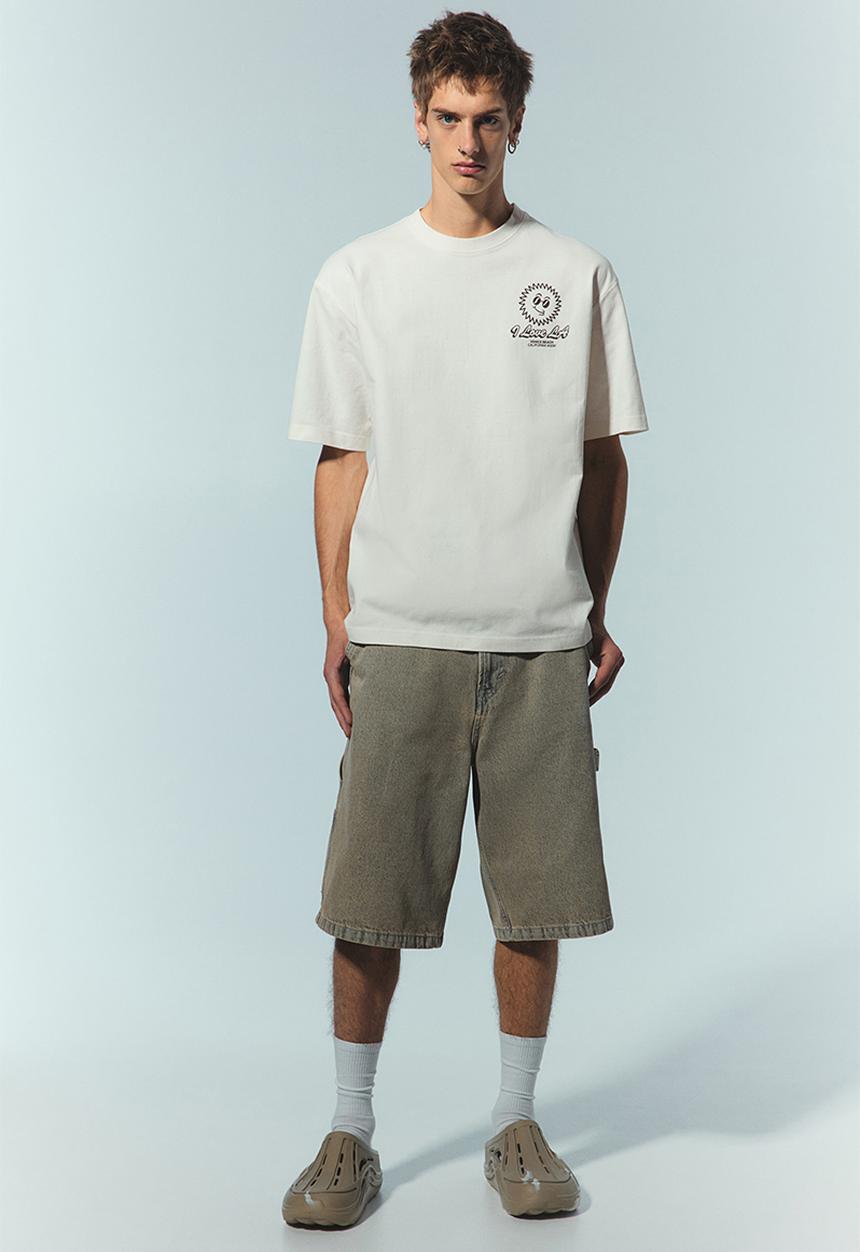 H&M - Loose fit printed t-shirt - cream i love la