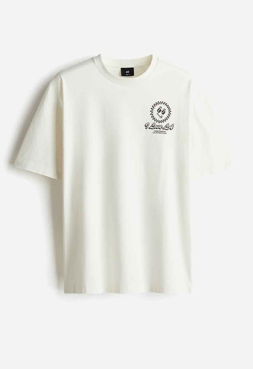 H&M - Loose fit printed t-shirt - cream i love la
