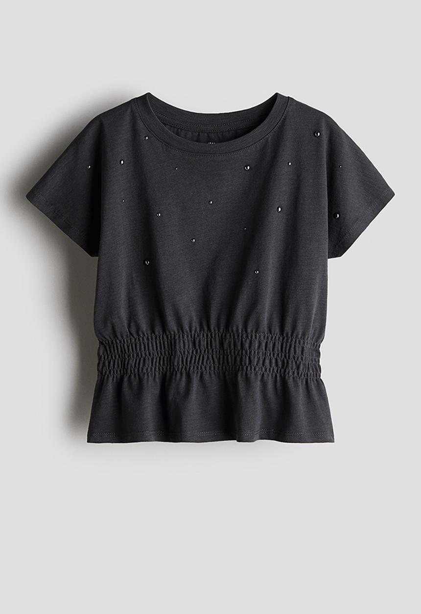 H&M - Cotton jersey peplum top - dark grey