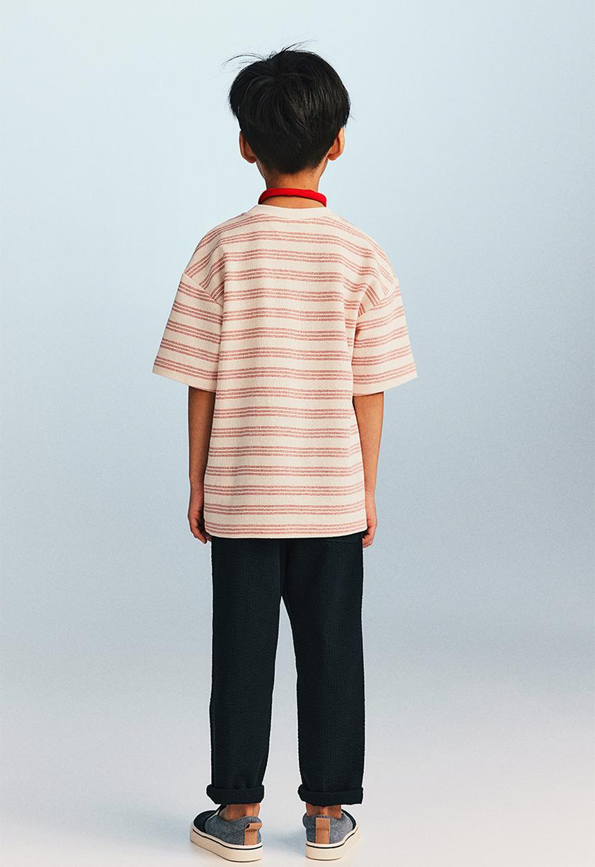 H&M - Chest-pocket T-shirt - white & red striped
