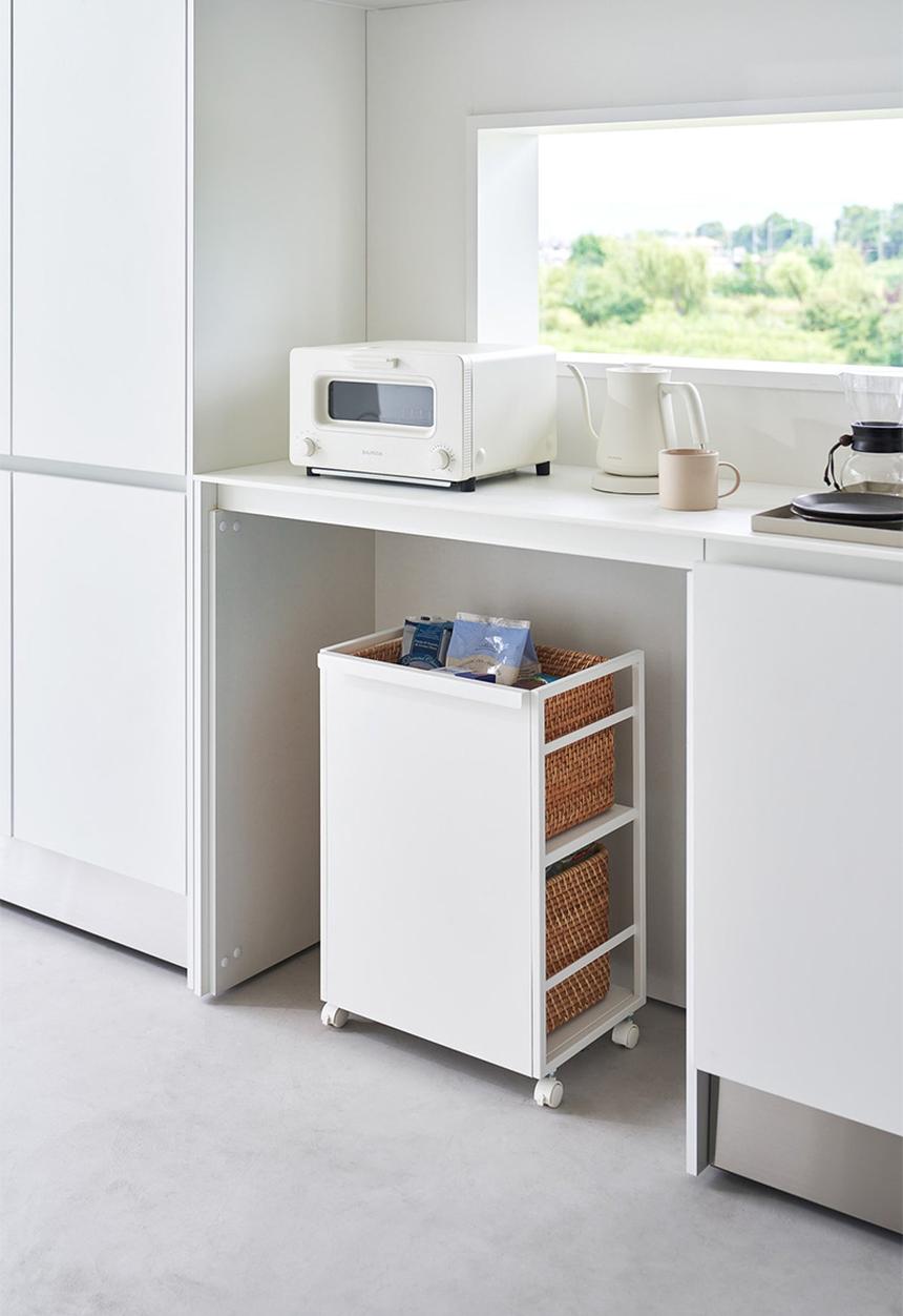 Yamazaki - 2 Tiered semi-closed storage wagon - white