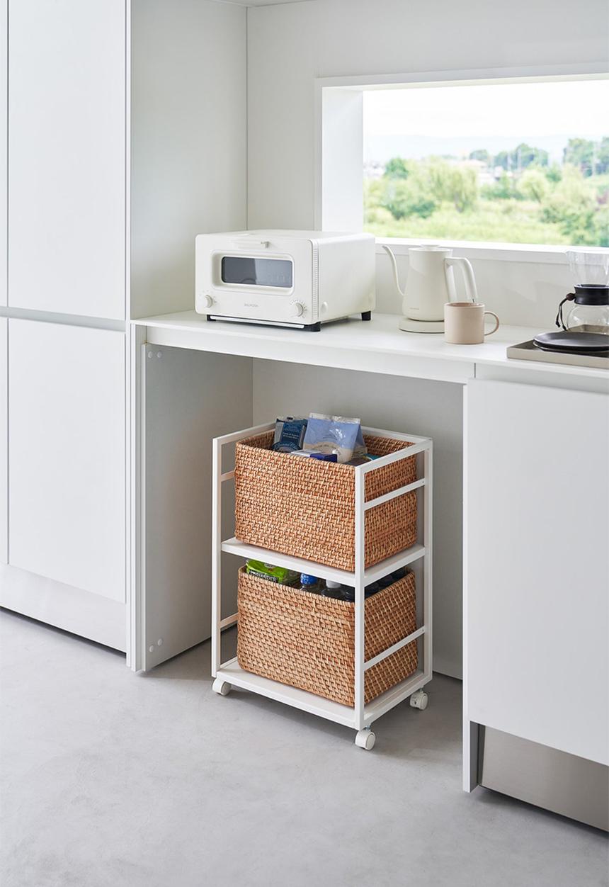 Yamazaki - 2 Tiered semi-closed storage wagon - white