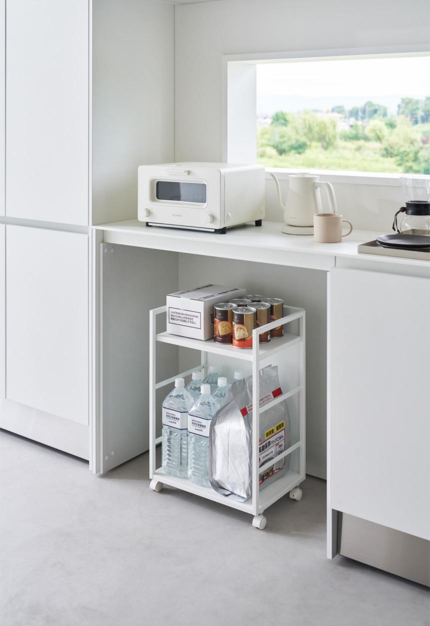 Yamazaki - 2 Tiered semi-closed storage wagon - white