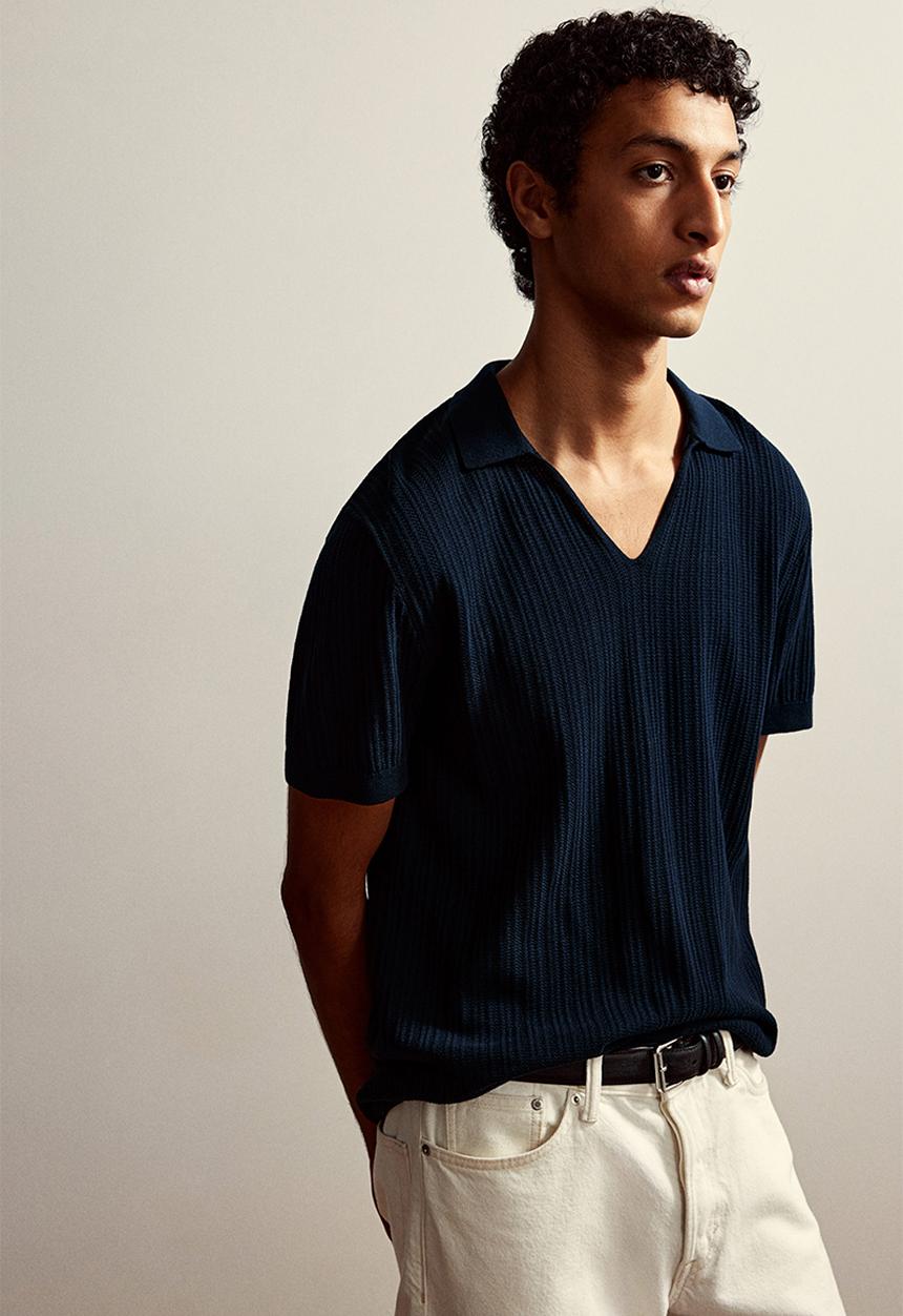 H&M - Regular fit ribbed polo shirt - navy blue