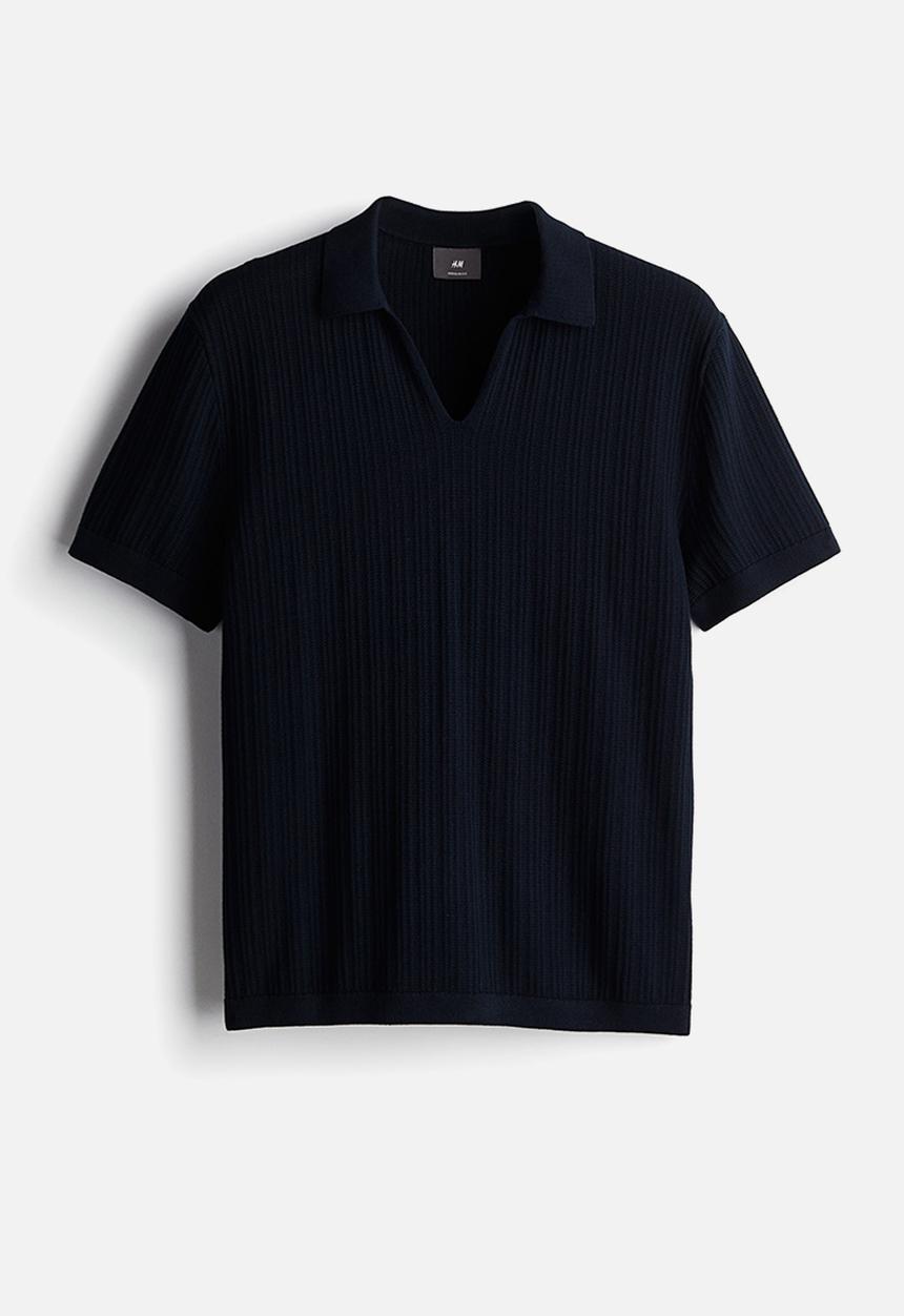 H&M - Regular fit ribbed polo shirt - navy blue