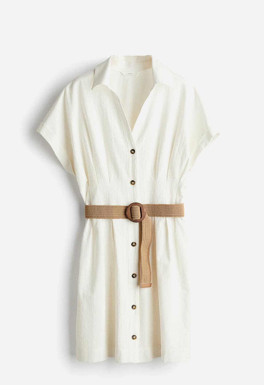H&M - Belted shirt dress - white