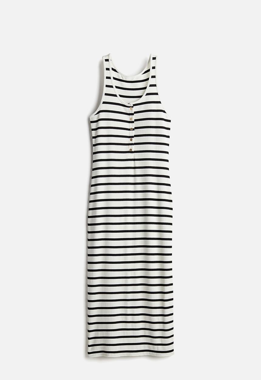 H&M - Button-top jersey dress - white striped