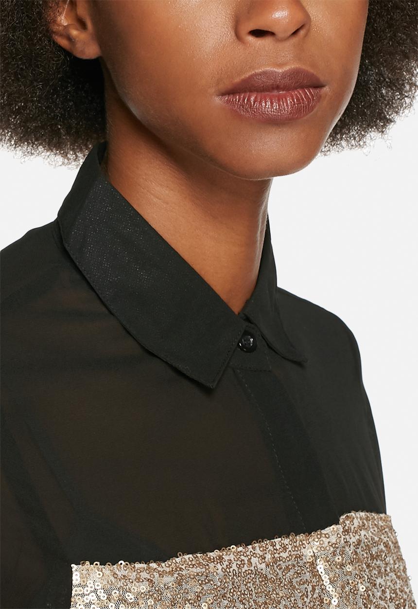 Lola May - Chiffon shirt with gold sequin panel 