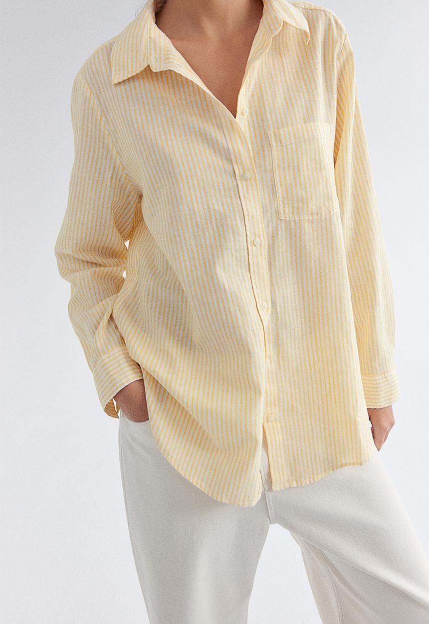 H&M - Linen-blend shirt - yellow striped