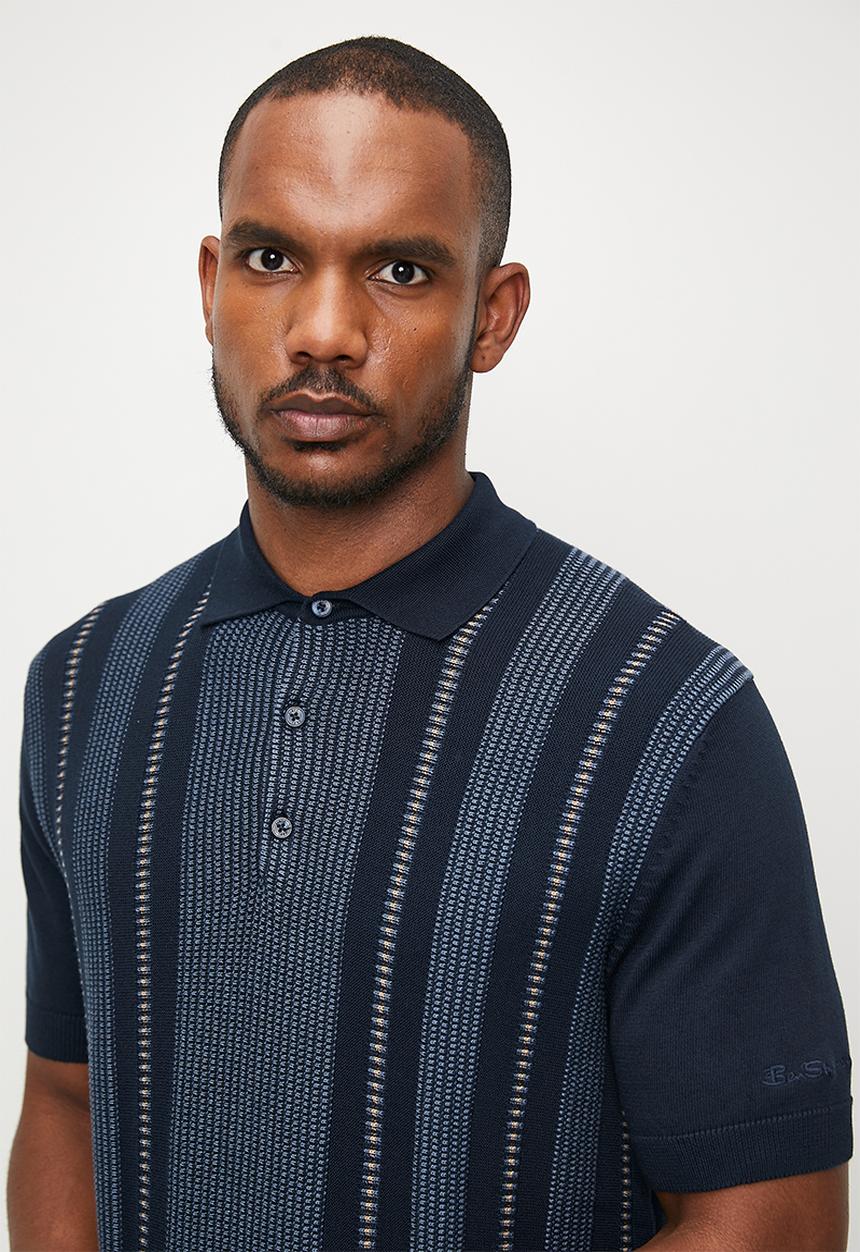 Ben Sherman - Birdseye Stripe Polo - Dark Navy