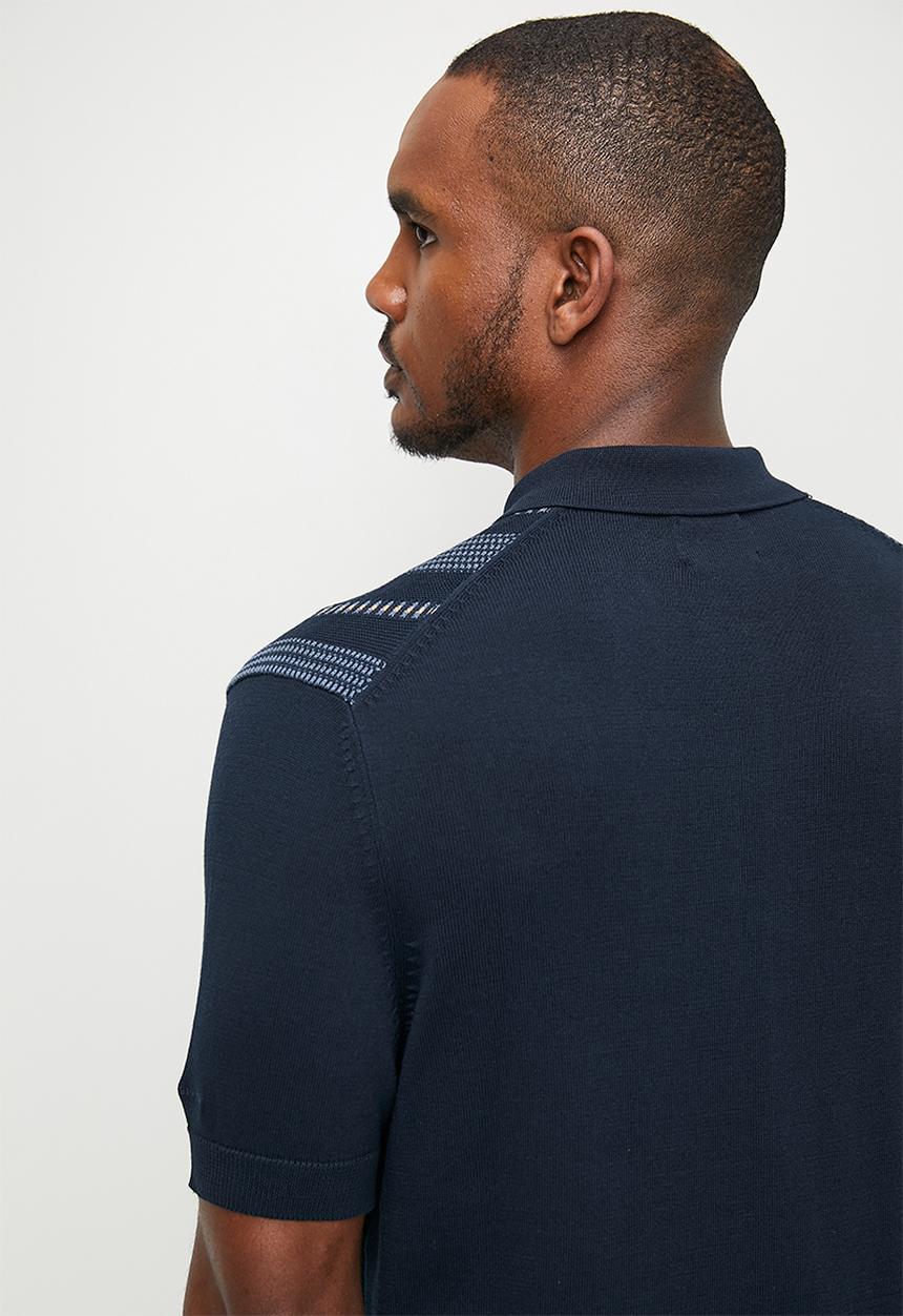 Ben Sherman - Birdseye Stripe Polo - Dark Navy
