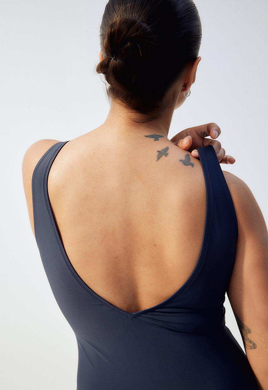 H&M - V-neck swimsuit - navy blue