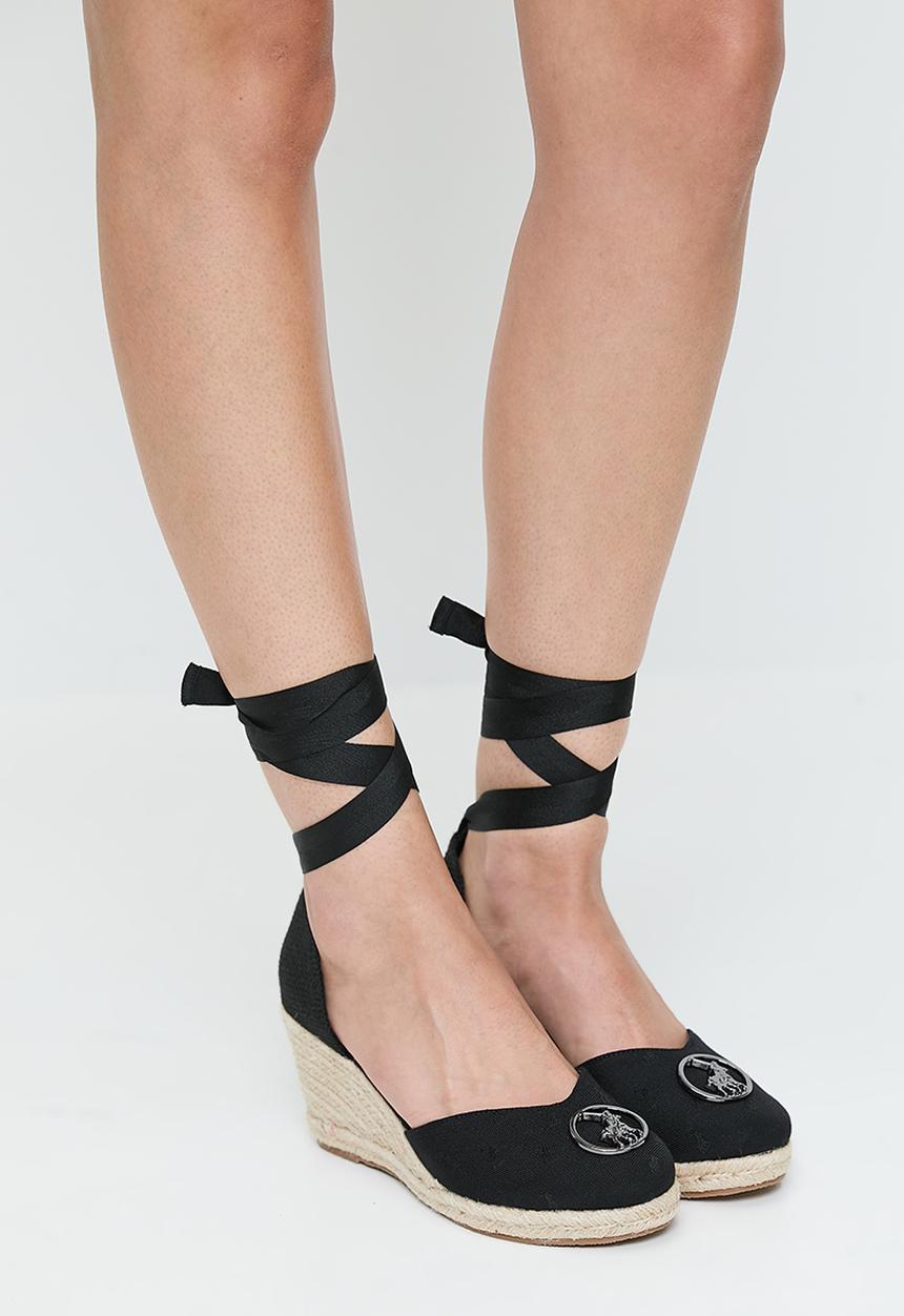 POLO - Jacquard espadrille wedge - black