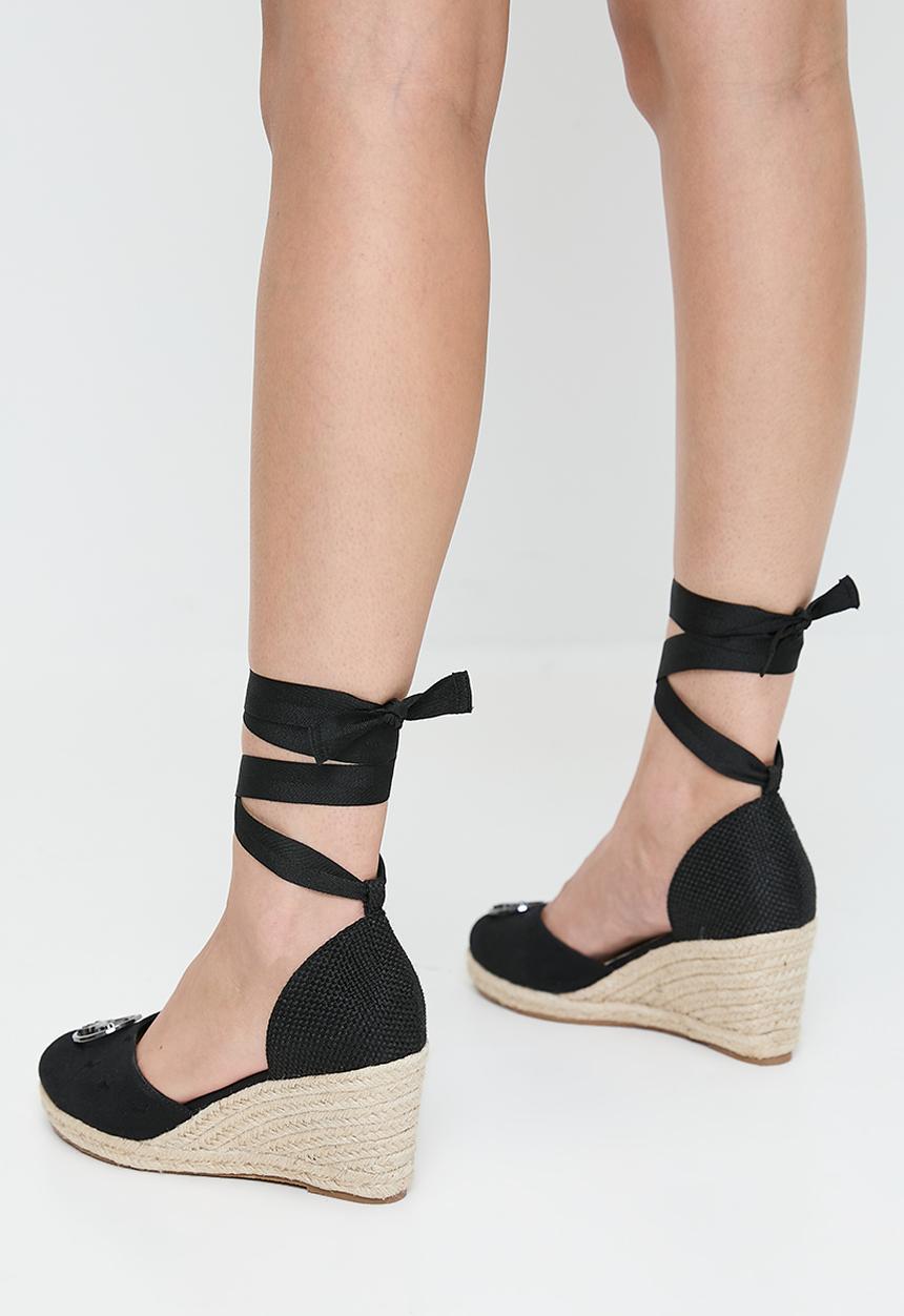 POLO - Jacquard espadrille wedge - black
