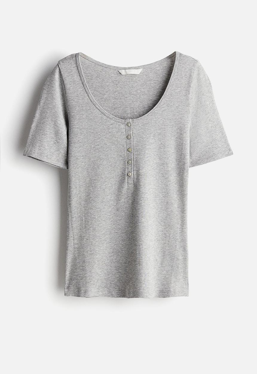 H&M - Ribbed henley top - grey