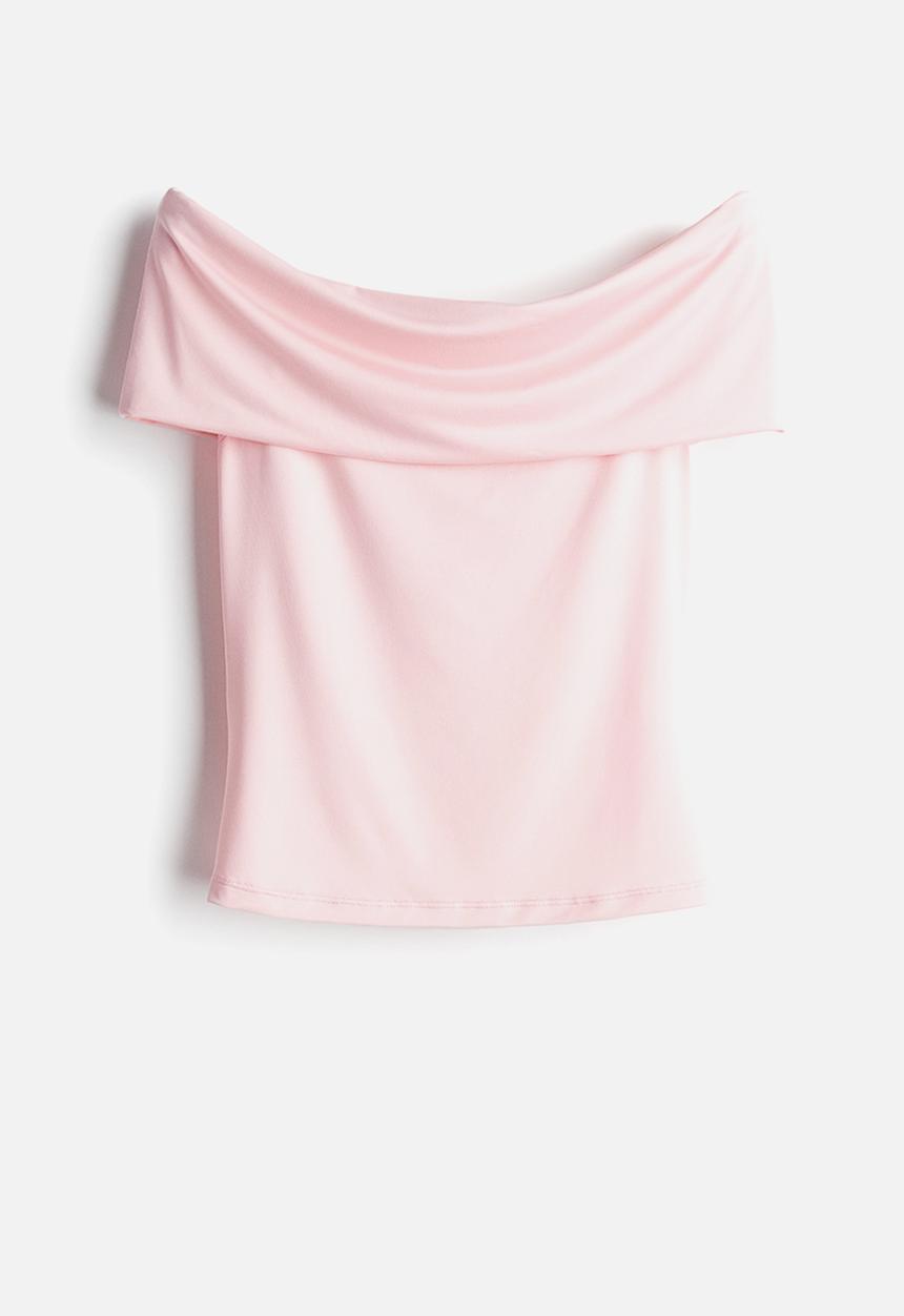 H&M - Off-the-shoulder jersey top - light pink