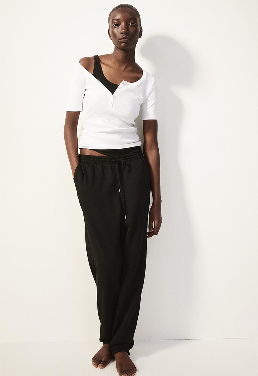 H&M - Ribbed henley top - white