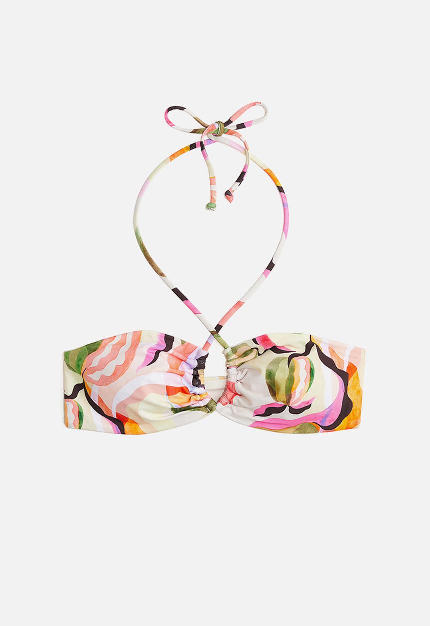H&M - Padded halterneck bikini top - Cream Patterned