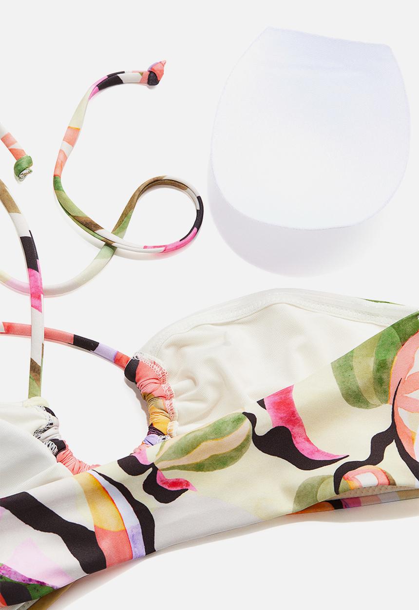H&M - Padded halterneck bikini top - Cream Patterned