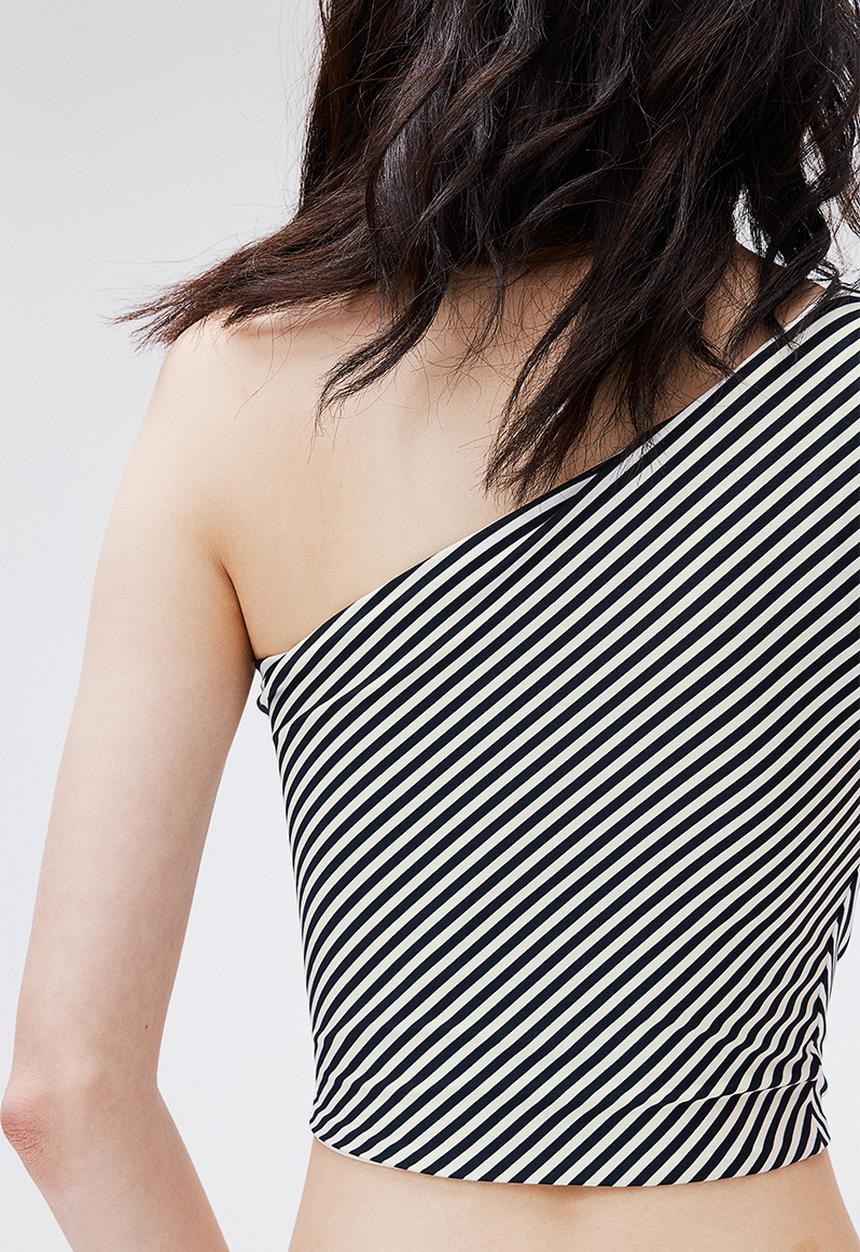 H&M - Cropped one-shoulder top - white & black striped