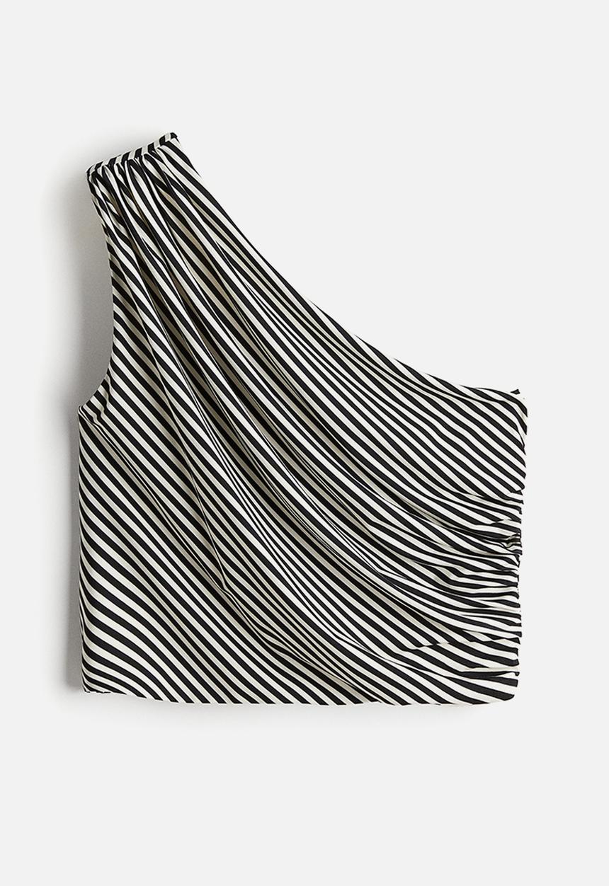 H&M - Cropped one-shoulder top - white & black striped