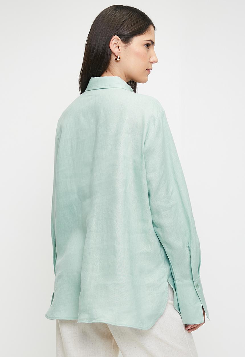 POLO - Wmn Lilian Ls Linen Shirt - Mint