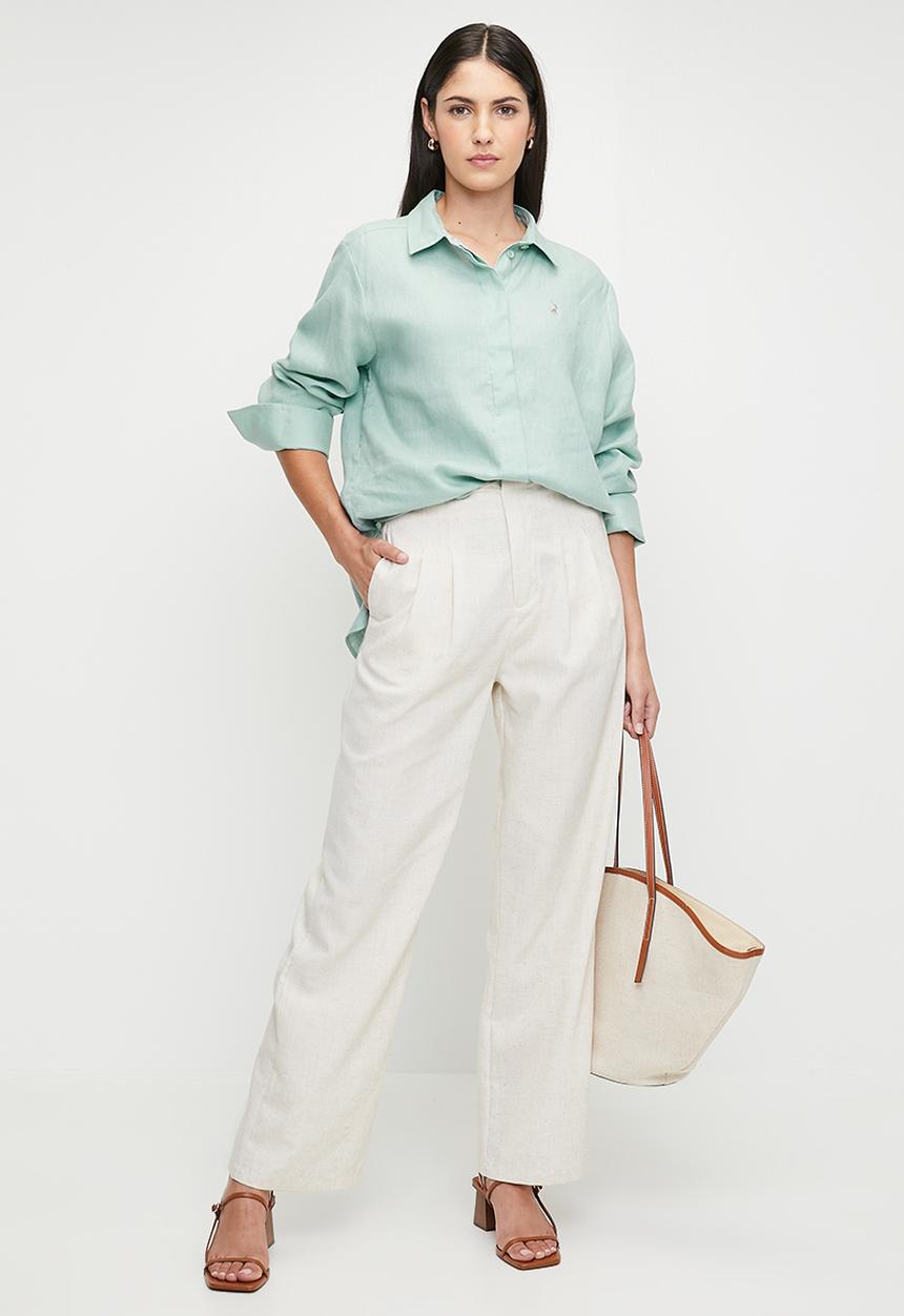 POLO - Wmn Lilian Ls Linen Shirt - Mint
