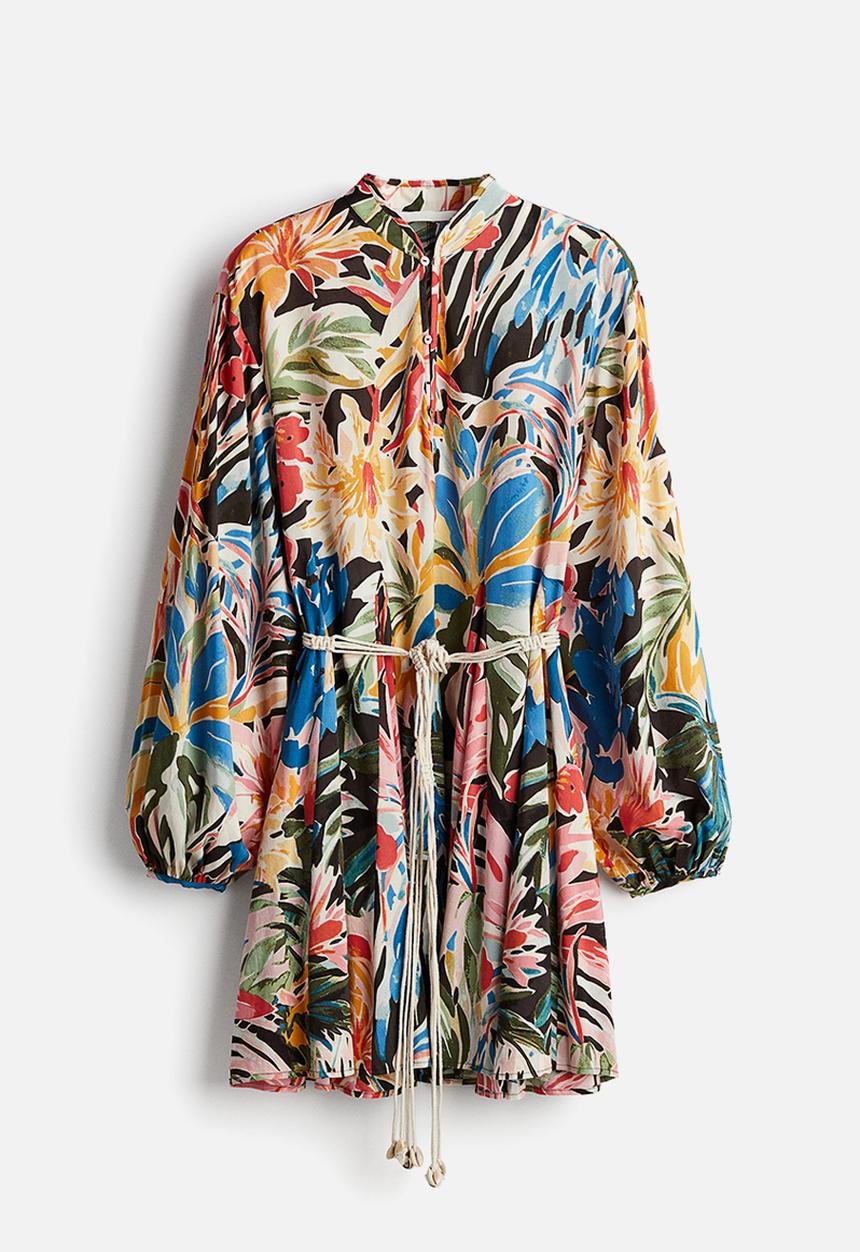 H&M - Macramé-belt dress - black/floral