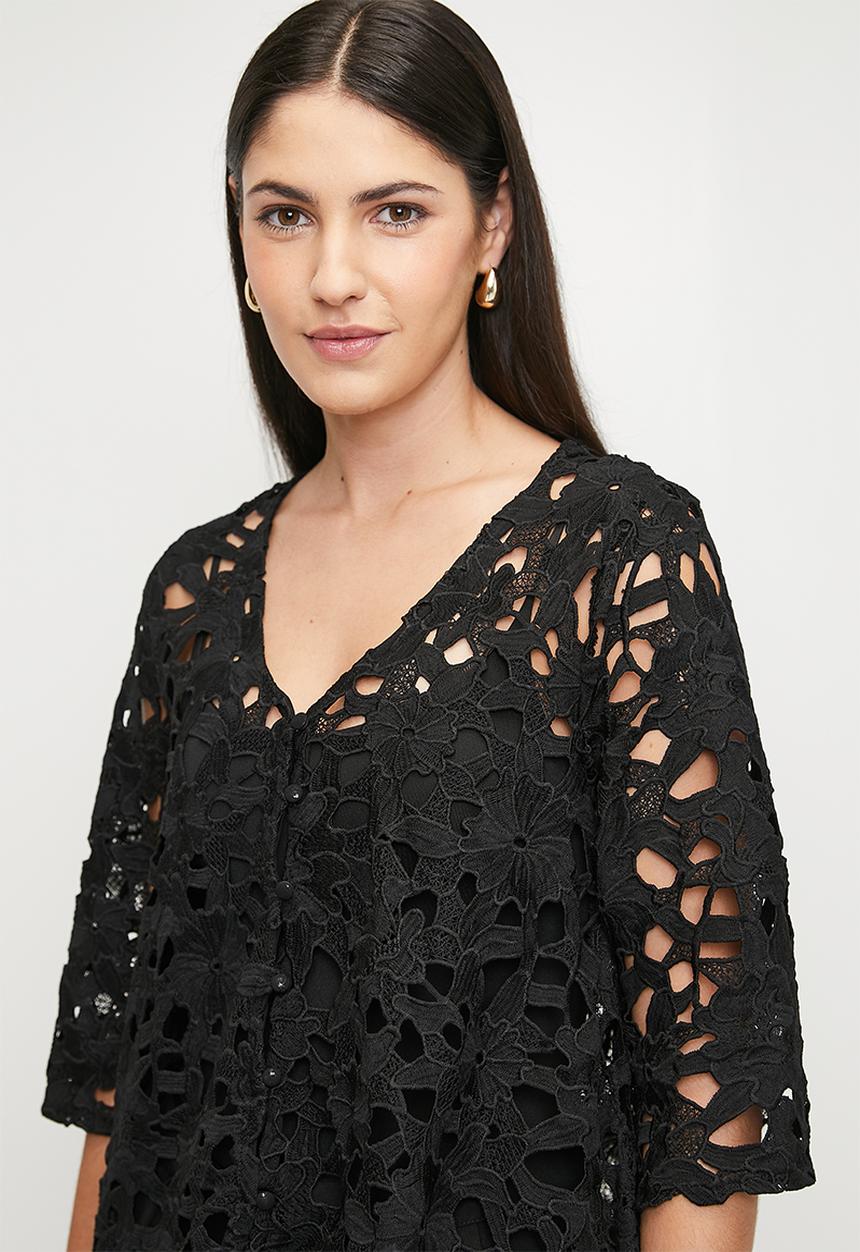 Stella Morgan - Lace Hi-Lo Edge To Edge Jacket - Black