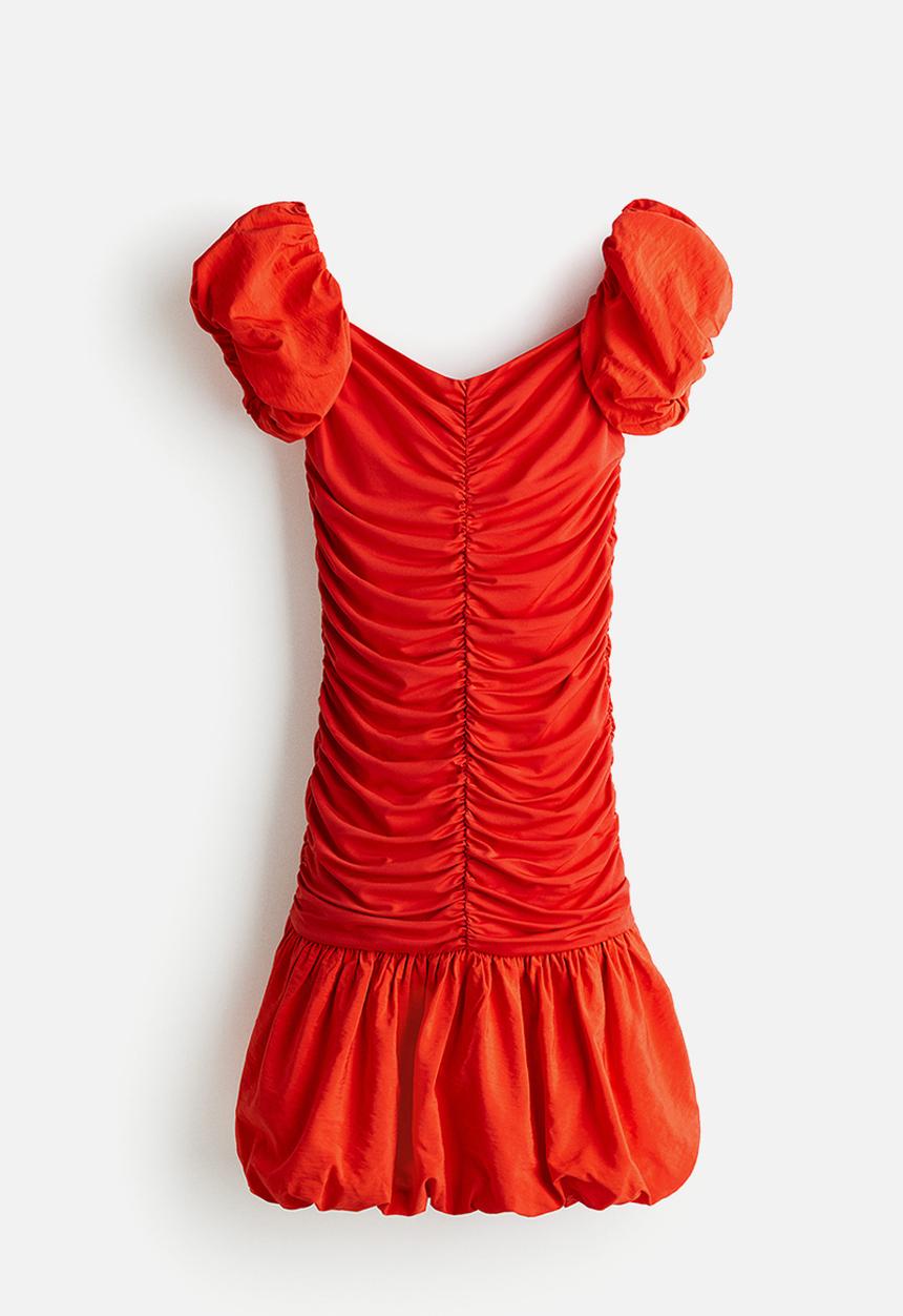 H&M - Off-the-shoulder bubble-hem dress - red