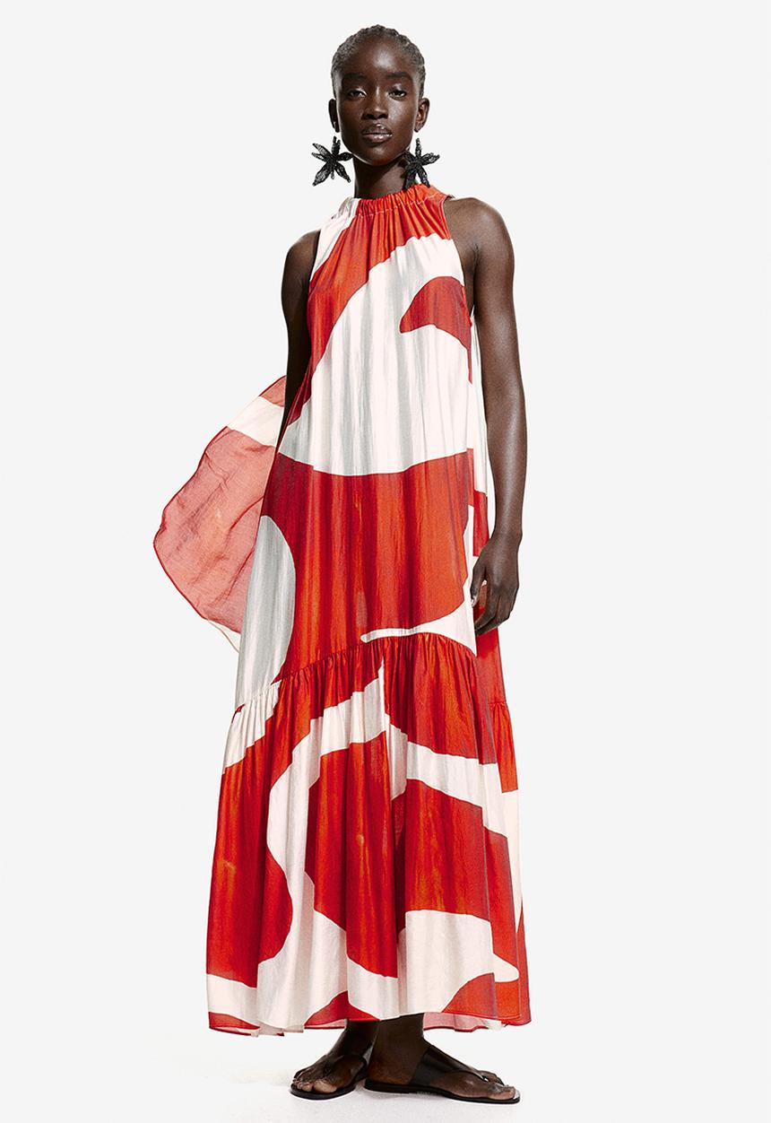 H&M - Voluminous maxi dress - red patterned