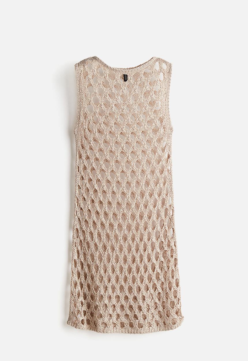 H&M - Crochet-look knitted dress - beige