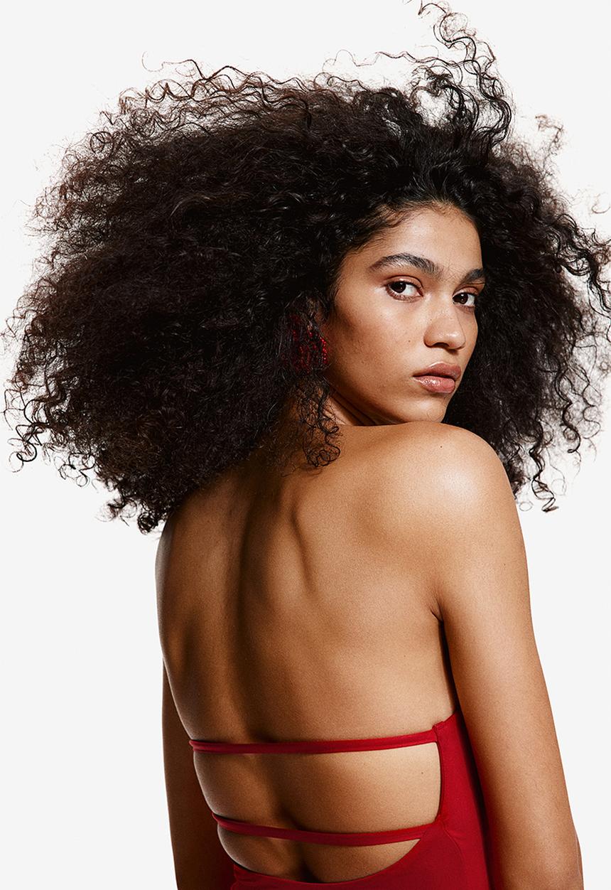 H&M - Padded-cup high-leg bandeau swimsuit - red