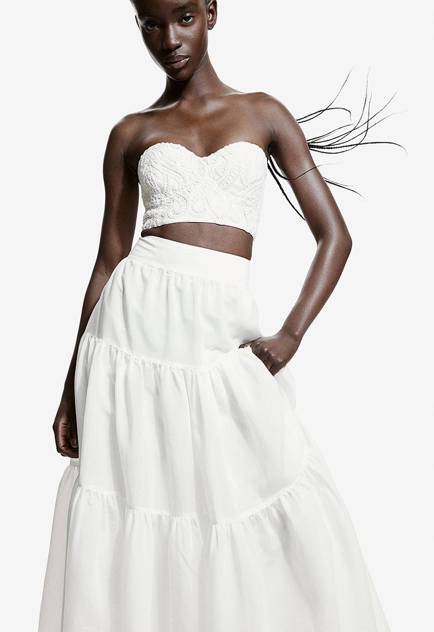 H&M - Tiered maxi skirt - white
