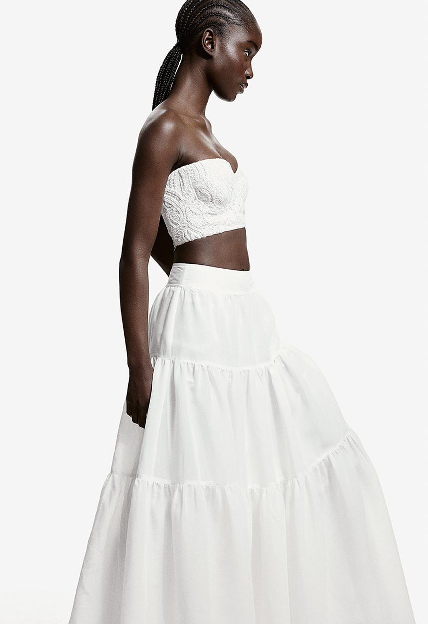 H&M - Tiered maxi skirt - white